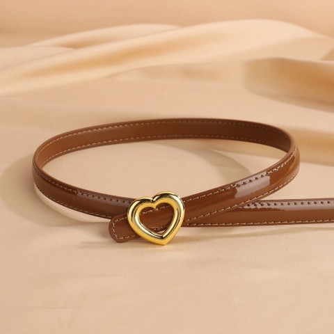 Genuine Leather Fashion Belt for Women with Golden Buckle and Adjustable Waistband