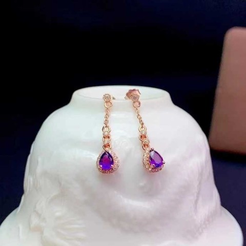 Chandelier Earrings by CoLife - Natural Emerald & Amethyst Moonstone in 925 Silver for Men