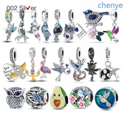Pandora Style 925 Silver Avocado and Flying Birds Charms Set for Women
