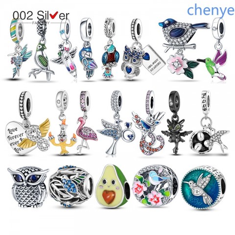 Pandora Style 925 Silver Avocado and Flying Birds Charms Set for Women