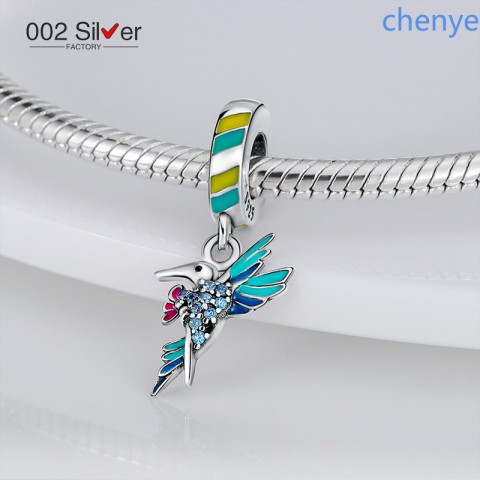 Pandora Style 925 Silver Avocado and Flying Birds Charms Set for Women