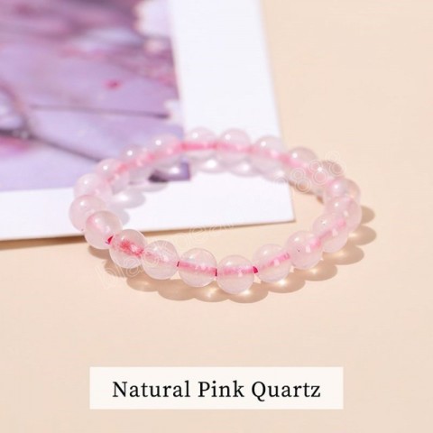 Handmade Bohemian Pink Quartz & Red Jasper Elastic Beads Ring for Women