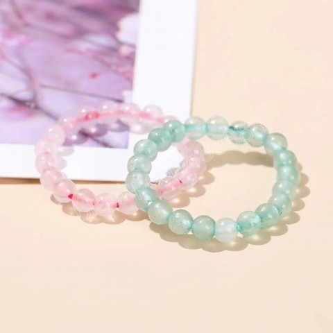 Handmade Bohemian Pink Quartz & Red Jasper Elastic Beads Ring for Women