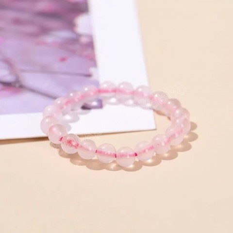Handmade Bohemian Pink Quartz & Red Jasper Elastic Beads Ring for Women