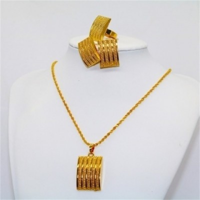 African Wedding Jewelry Set 24k Gold Women's Bridal Necklace Earrings Ring Dubai