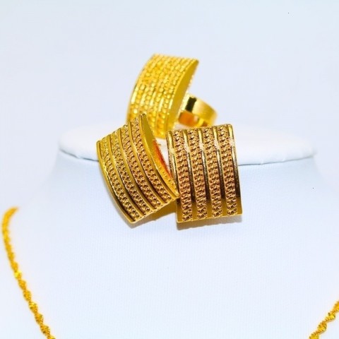 African Wedding Jewelry Set 24k Gold Women's Bridal Necklace Earrings Ring Dubai