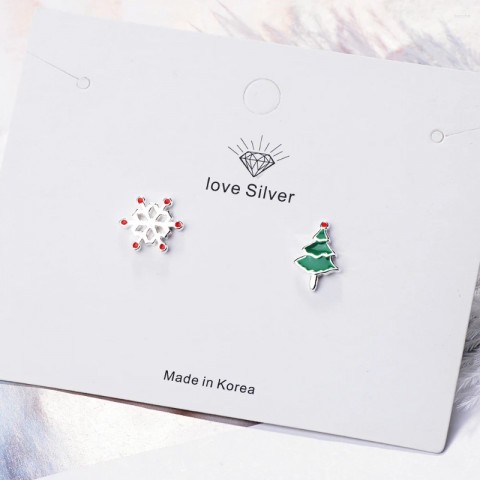 Stud Earrings 925 Sterling Silver Asymmetric Snow Tree Gift for Women
