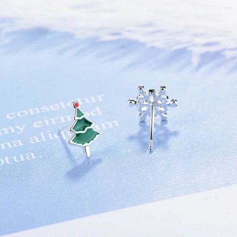 Stud Earrings 925 Sterling Silver Asymmetric Snow Tree Gift for Women