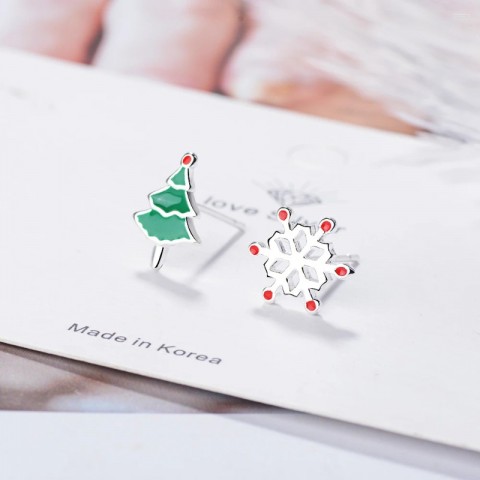 Stud Earrings 925 Sterling Silver Asymmetric Snow Tree Gift for Women