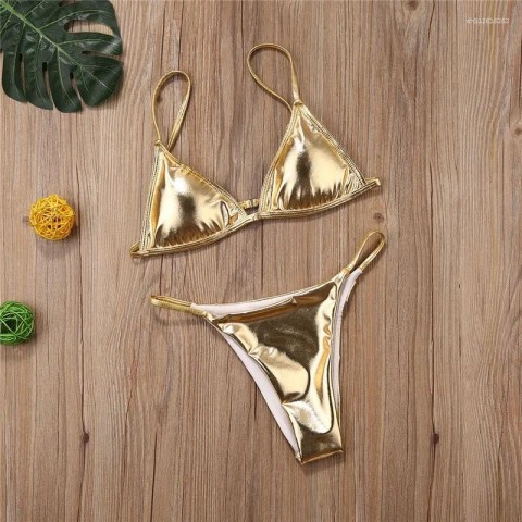 Golden Sequins Women's Push-Up Bikini Set with Padded Cups