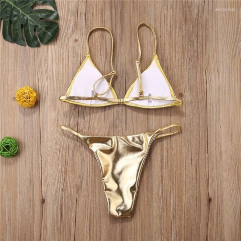 Golden Sequins Women's Push-Up Bikini Set with Padded Cups
