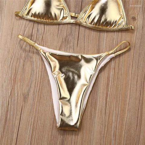 Golden Sequins Women's Push-Up Bikini Set with Padded Cups