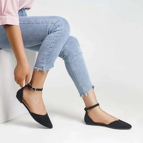 Women's Flat Shoes D'Orsay Leather Pointed Toe Ankle Strap Flats