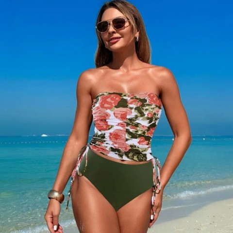 Women's Leopard Print Coconut Tree Two-Piece Tankini Swimsuit