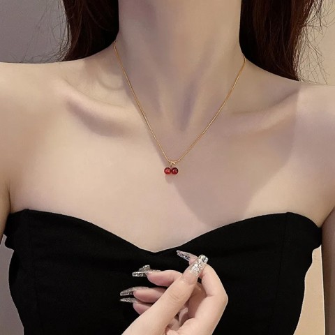 Stainless Steel Cherry Gold Personalized Pendant Necklace for Women