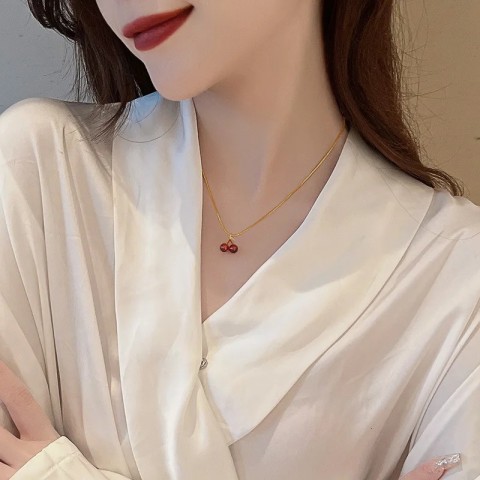 Stainless Steel Cherry Gold Personalized Pendant Necklace for Women