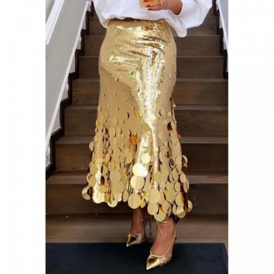 Shiny Sequin High-Waisted A-Line Skirt for Women