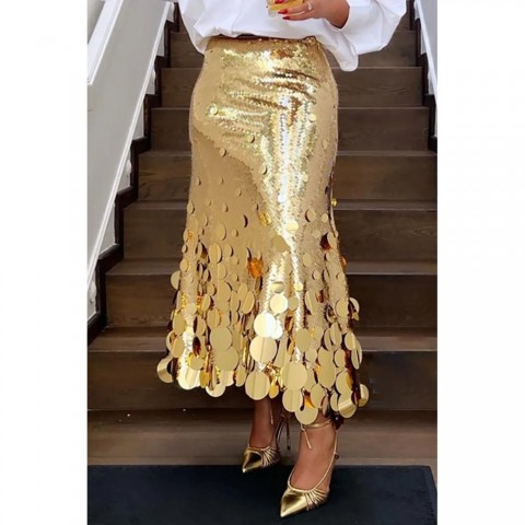 Shiny Sequin High-Waisted A-Line Skirt for Women