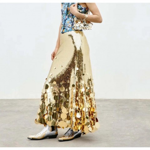 Shiny Sequin High-Waisted A-Line Skirt for Women