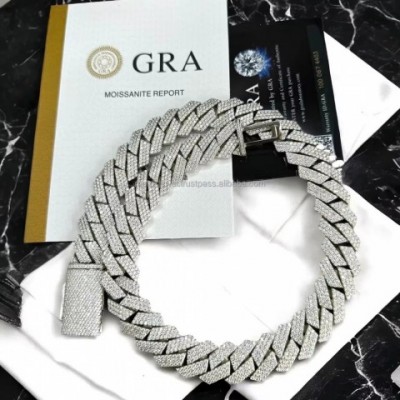 16mm 3 Rows D VVS Moissanite Cuban Chain Unisex Hiphop Necklace