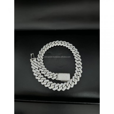 16mm 3 Rows D VVS Moissanite Cuban Chain Unisex Hiphop Necklace