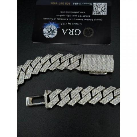 16mm 3 Rows D VVS Moissanite Cuban Chain Unisex Hiphop Necklace