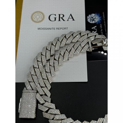 16mm 3 Rows D VVS Moissanite Cuban Chain Unisex Hiphop Necklace