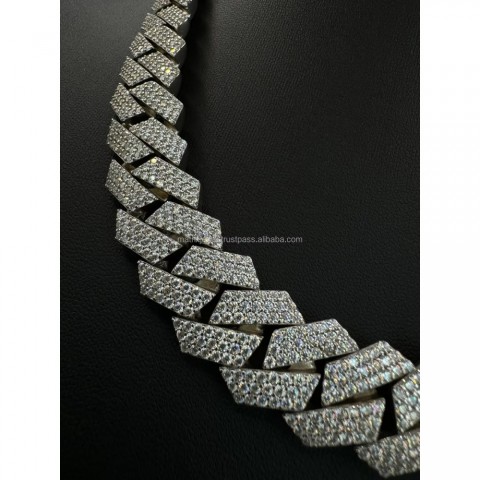 16mm 3 Rows D VVS Moissanite Cuban Chain Unisex Hiphop Necklace