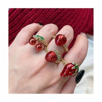 Trendy Women's Adjustable Fruit Charm Diamond Plated Band Ring for Wedding Party