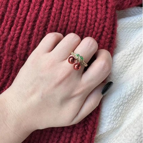 Trendy Women's Adjustable Fruit Charm Diamond Plated Band Ring for Wedding Party