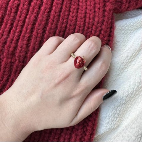 Trendy Women's Adjustable Fruit Charm Diamond Plated Band Ring for Wedding Party