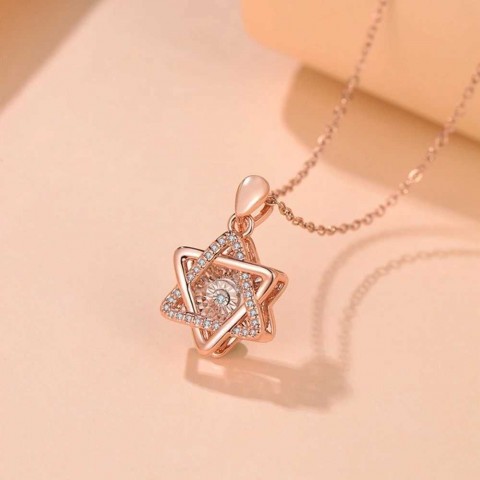 SDA Elegant Women's 14K Rose Gold Plated Star of David Pendant Necklace