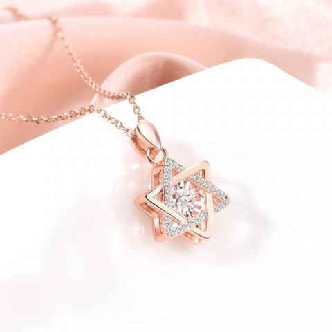 SDA Elegant Women's 14K Rose Gold Plated Star of David Pendant Necklace