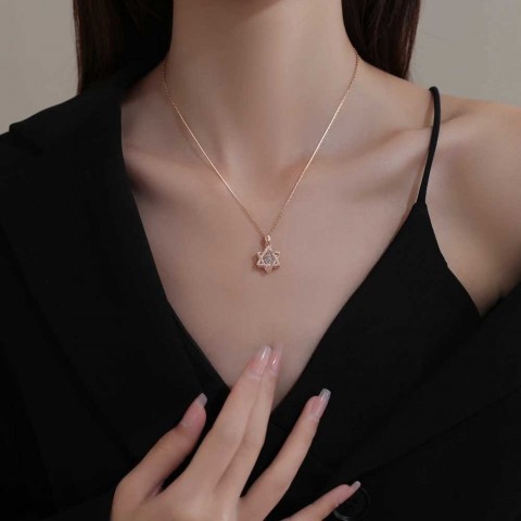SDA Elegant Women's 14K Rose Gold Plated Star of David Pendant Necklace