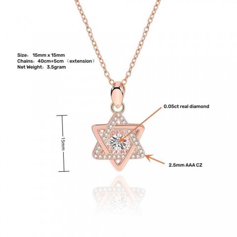 SDA Elegant Women's 14K Rose Gold Plated Star of David Pendant Necklace