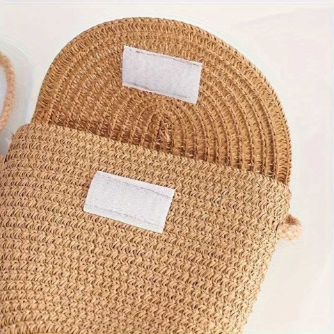 Stylish Khaki Wave Sun Hat with Ruffle Detail & Woven Shoulder Bag for Women XJ250304
