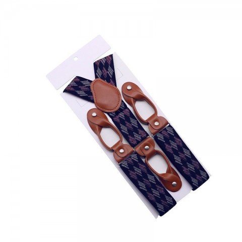 Premium Men's Brown Leather Trimmed 35mm Elastic Suspenders for Tuxedos