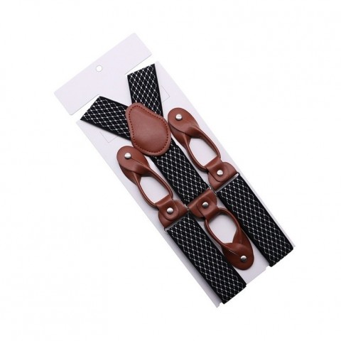 Premium Men's Brown Leather Trimmed 35mm Elastic Suspenders for Tuxedos