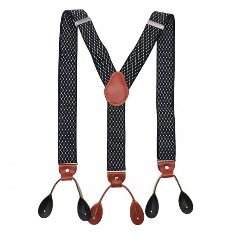 Premium Men's Brown Leather Trimmed 35mm Elastic Suspenders for Tuxedos