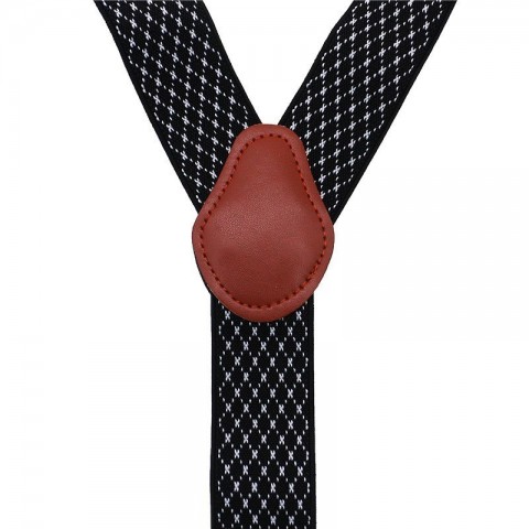 Premium Men's Brown Leather Trimmed 35mm Elastic Suspenders for Tuxedos