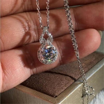 Sterg Sier Women's Sterling Silver Solitaire White Topaz Necklace - Adjustable Length