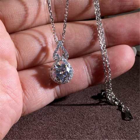 Sterg Sier Women's Sterling Silver Solitaire White Topaz Necklace - Adjustable Length