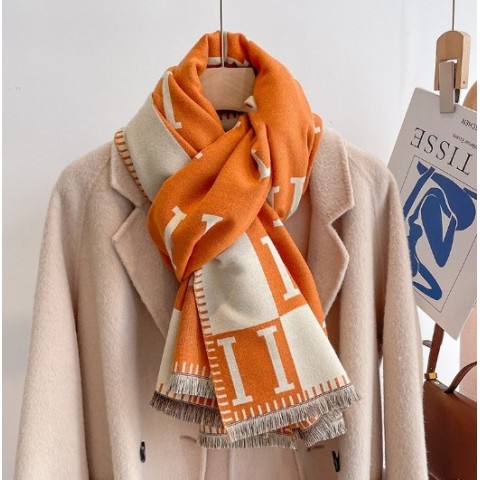 All-match Simple Letter Double-Sided Warm Cashmere Scarf for Women