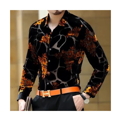 Elegant Acetate V-Neck Men's Dress Shirt for Daily Casual Wear