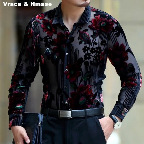 Elegant Acetate V-Neck Men's Dress Shirt for Daily Casual Wear
