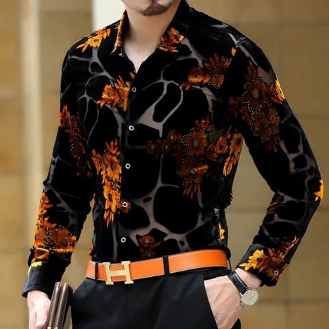 Elegant Acetate V-Neck Men's Dress Shirt for Daily Casual Wear