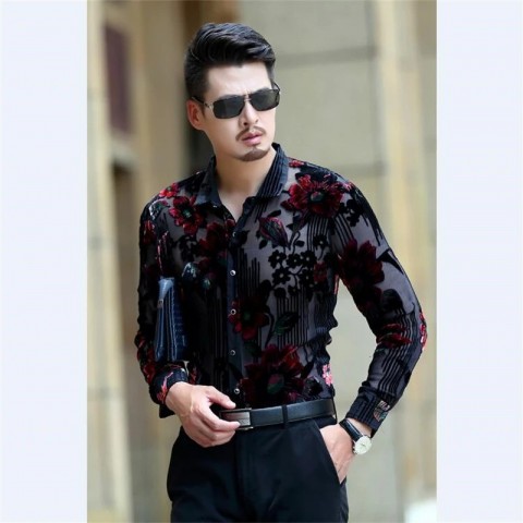 Elegant Acetate V-Neck Men's Dress Shirt for Daily Casual Wear