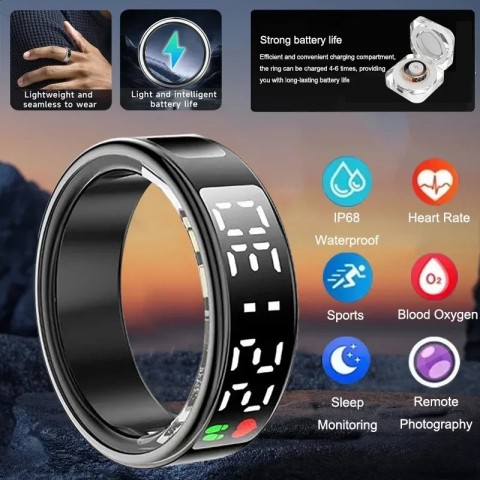Smart Waterproof Heart Rate Monitor Ring for Men and Women - Multi-Function Fitness Tracker