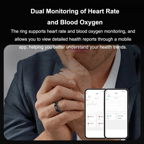 Smart Waterproof Heart Rate Monitor Ring for Men and Women - Multi-Function Fitness Tracker