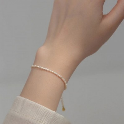 Elegant 3-4mm Freshwater Pearl Beaded Bracelet for Women in 925 Silver Chain